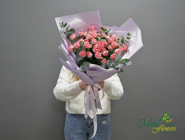 Bouquet of Pink Spray Roses and Eucalyptus photo